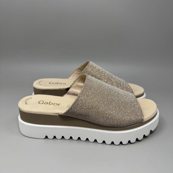 Gabor Shoes - Gabor platform leather slip on sandal shoes Sparkly Beige Size 7.5 US